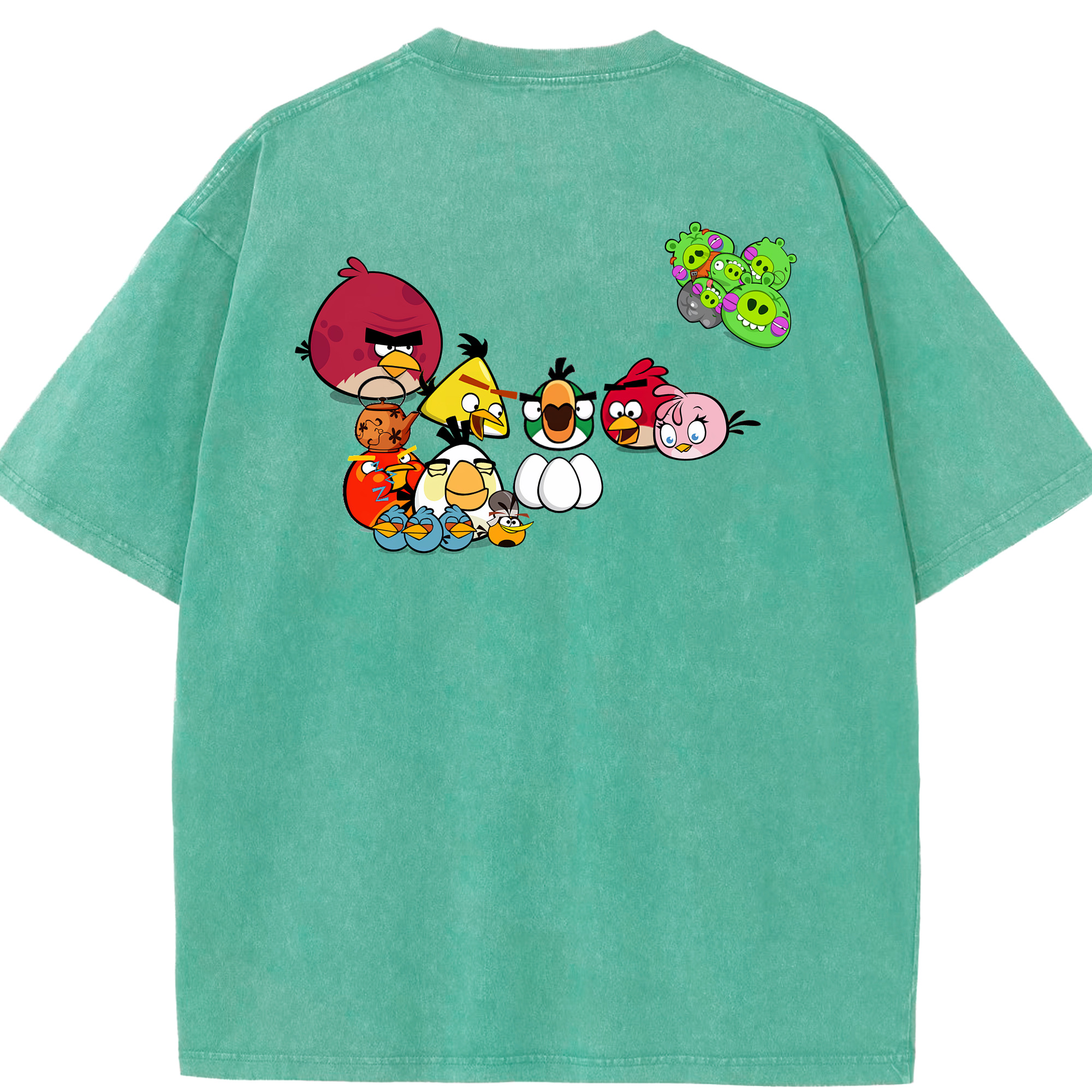 （画像用） Angry Birds アングリーバード 綿100% ヴィンテージ風 半袖Tシャツ（背面プリント）
